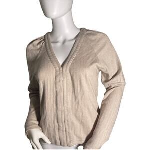 Anthropologie Knit Tan Cardigan Sweater Medium Cropped Juliette Sleeves